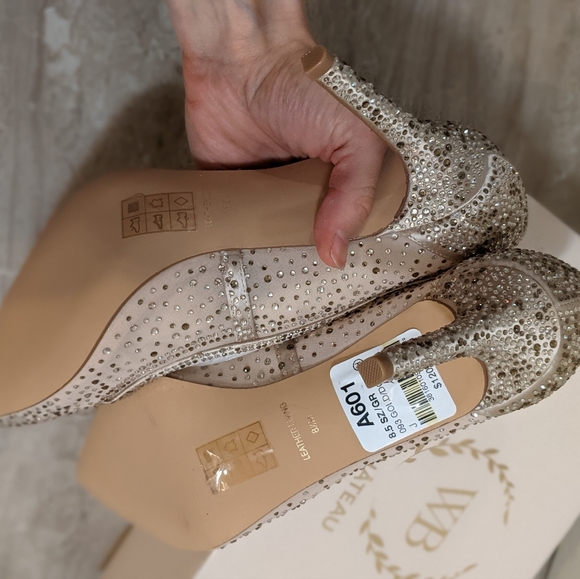 Nude mesh shiffon crystal rhinestone heels - Picture 5 of 7